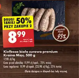 Biedronka Kiełbasa biała surowa premium Kraina Mięs oferta