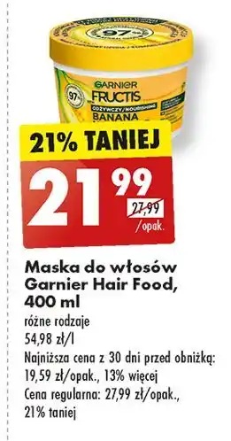 Biedronka Maska do włosów banana Garnier Fructis Hair Food oferta