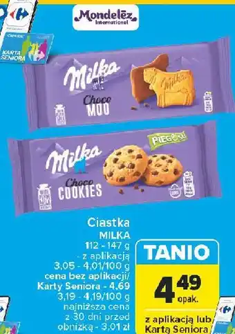 Carrefour Ciastka z kawałkami czekolady Milka Pieguski oferta