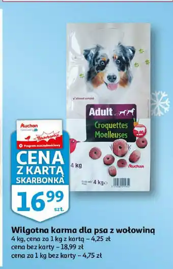 Auchan Karma wilgotna dla psa adult croquettes moelleuses z wołowiną 1 SZT 4 KG oferta