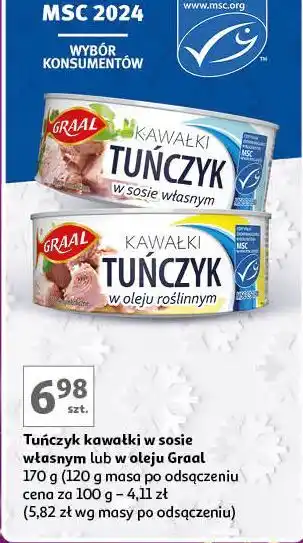 Auchan Tuńczyk kawałki w sosie własnym Graal oferta