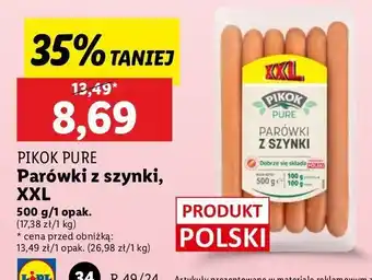 Lidl Parówki z szynki ekstra Pikok pure oferta