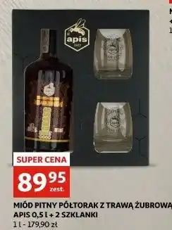 Auchan Miód półtorak z trawą żubrową + 2 szklanki Apis Miody Polskie oferta