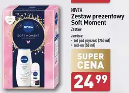 ALDI Zestaw w pudełju soft moment: żel pod prysznuc 250 ml + roll on 50 Nivea oferta