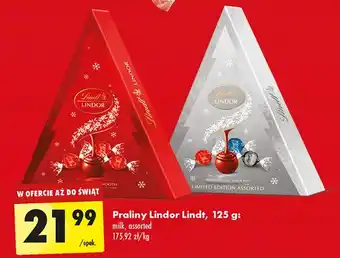 Biedronka Bombonierka z czekoladkami czekolady mlecznej, białej i gorzkiej nadzieniem choinka Lindt Lindor oferta