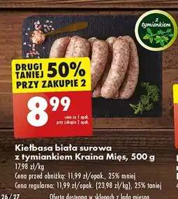 Biedronka Kiełbasa biała surowa z tymiankiem Kraina mięs oferta
