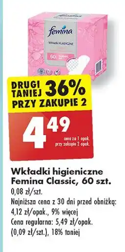 Biedronka Wkładki higieniczne normal Femina Classic oferta