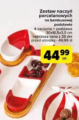 Carrefour Zestaw naczyń porcelanowych + podstawka bambusowa oferta