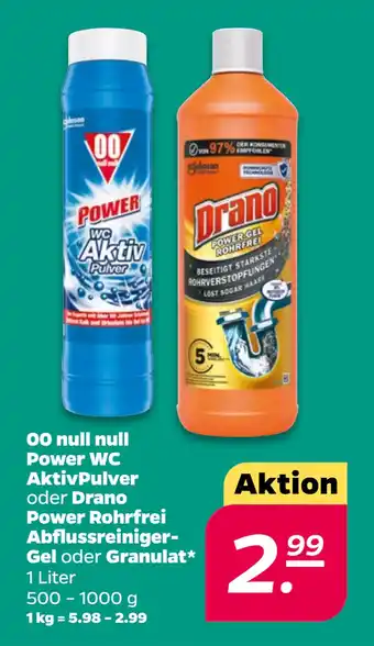 Netto 00 null null Power WC AktivPulver oder Drano Power Rohrfrei Abflussreiniger-Gel oder Granulat oferta