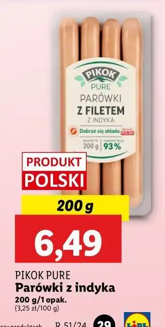 Lidl Parówki z indyka Pikok pure oferta