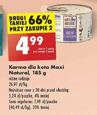 Biedronka Karma dla kota indyk z przepiórką Maxi Natural oferta