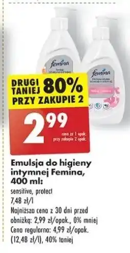 Biedronka Kremowa emulsja do higieny intymnej sensitive pompka Femina Intimea oferta