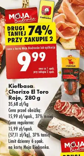 Biedronka Kiełbasa chorizo pikantna El Toro Rojo oferta