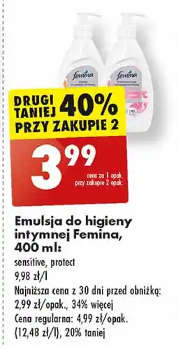 Biedronka Kremowa emulsja do higieny intymnej sensitive pompka Femina Intimea oferta