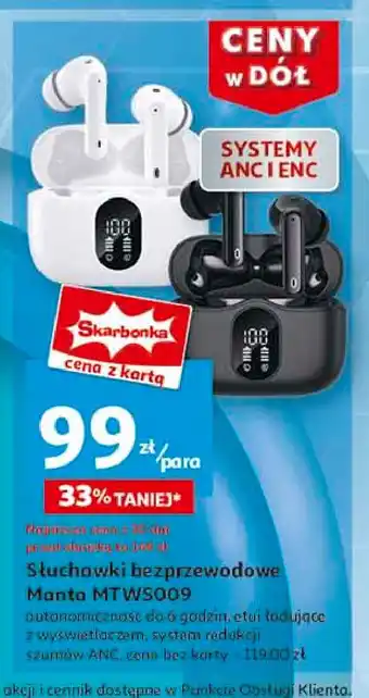 Auchan Słuchawki bezprzewodowe mtws009 czarne Manta oferta