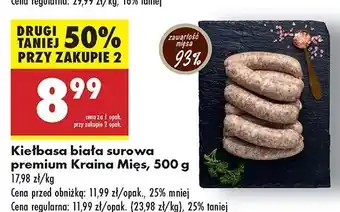 Biedronka Kiełbasa biała surowa premium Kraina Mięs oferta