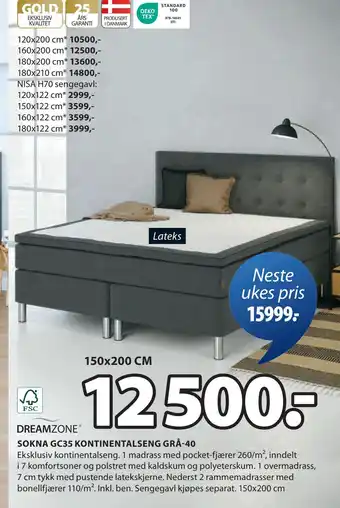 JYSK SOKNA GC35 KONTINENTALSENG GRÅ-40 oferta