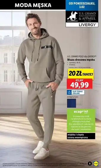 Lidl Bluza dresowa męska m-xl Us Grand Polo oferta