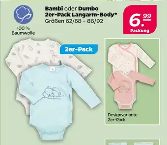 Netto Bambi oder Dumbo 2er-Pack Langarm-Body oferta