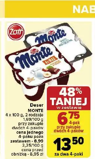 Carrefour Market Deser śmietankowy Zott monte white oferta