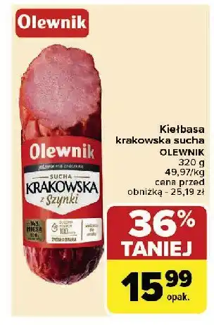 Carrefour Market Kiełbasa krakowska sucha wieprzowa Olewnik oferta