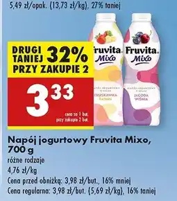 Biedronka Napój jogurtowy jagoda wiśnia Fruvita mixo oferta