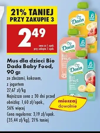 Biedronka Bio mus + zboża jabłko banan truskawka oferta