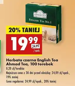 Biedronka Herbata ekspresowa z zawieszką Ahmad tea london english tea no. 1 oferta