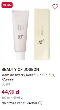 Rossmann Beauty of Joeson krem do twarzy Relief Sun SPF50+ oferta