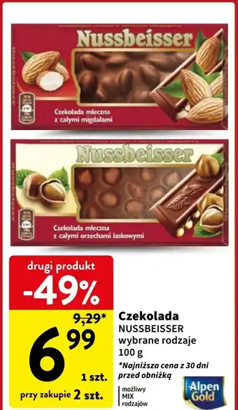 Intermarche Czekolada mleczna z całymi migdałami Alpen Gold Nussbeisser oferta