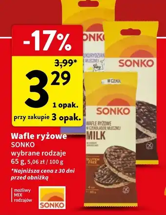 Intermarche Wafle ryżowe w czekoladzie deserowej Sonko oferta