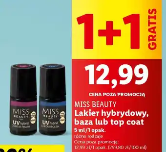 Lidl Miss beauty lakier hybrydowy, baza lub top coat oferta