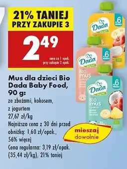 Biedronka Bio mus + zboża jabłko banan truskawka Dada Baby Fresh oferta