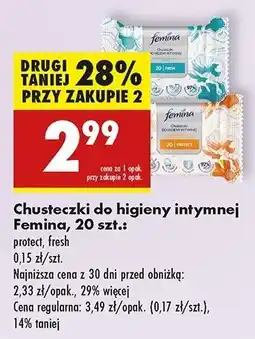 Biedronka Chusteczki do higeny intymnej fresh Femina Intimea oferta