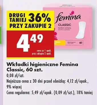 Biedronka Wkładki higieniczne normal Femina Classic oferta