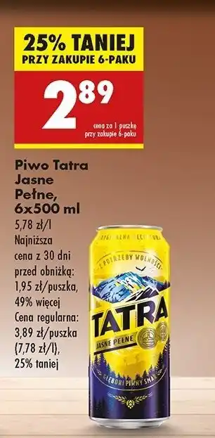 Biedronka Piwo Tatra Jasne Pełne oferta