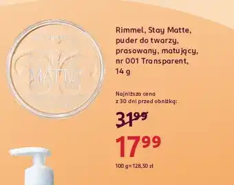 Rossmann Puder w kamieniu transparent nr 001 Rimmel Stay Matte oferta