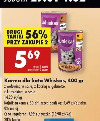 Biedronka Karma dla kota z kurczakiem w sosie Whiskas oferta