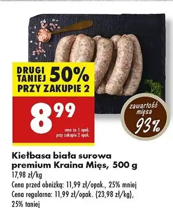 Biedronka Kiełbasa biała surowa premium Kraina Mięs oferta