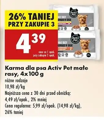 Biedronka Karma dla psa kawałki w sosie małe rasy 2x z kurczakiem i warzywami + wołowiną Activ Pet oferta