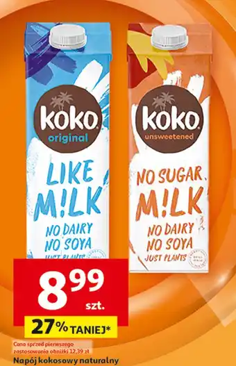 Auchan Napój kokosowy bez cukru Koko Dairy Free oferta