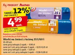 Auchan Worki na śmieci z taśmą 35 l Auchan oferta