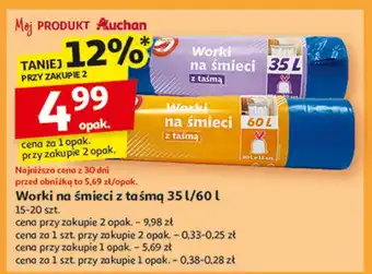 Auchan Worki na śmieci z taśmą 35 l Auchan oferta