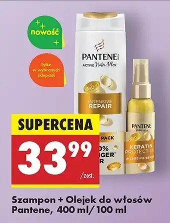 Biedronka Zestaw: szampon do włosów intensive repair 400 ml + olejek keratin protect 100 Pantene Pro-V oferta