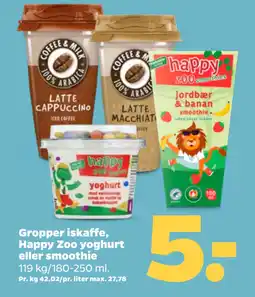 Netto Gropper iskaffe, Happy Zoo yoghurt eller smoothie oferta