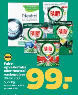 Netto Fairy opvasketabs eller Neutral vaskepulver oferta