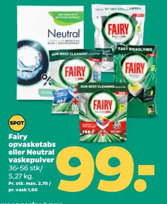 Netto Fairy opvasketabs eller Neutral vaskepulver oferta