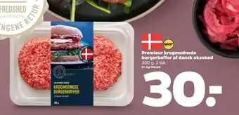 Netto Premieur krogmodnede burgerbøffer af dansk oksekød oferta