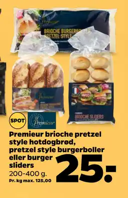 Netto Premieur brioche pretzel style hotdogbrød, pretzel style burgerboller eller burger sliders oferta