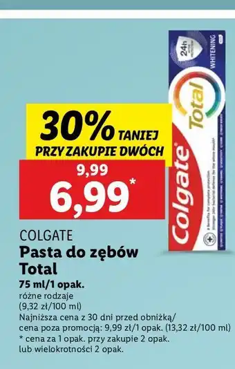 Lidl Pasta do zębów whitening Colgate Total oferta